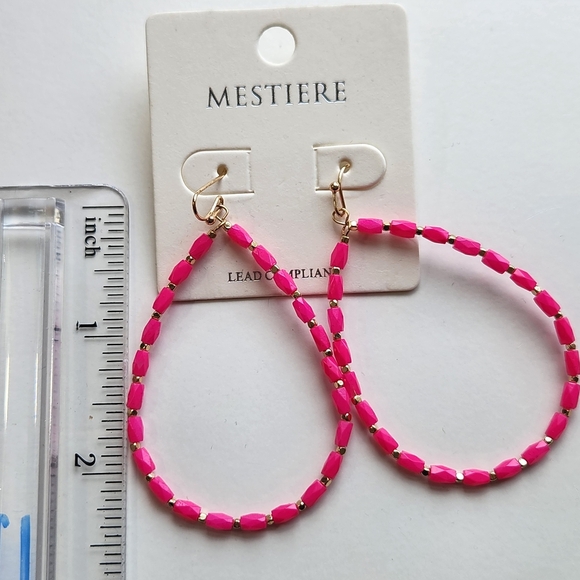 Vibrant Pink Beaded Teardrop Earrings - Picture 4 of 4